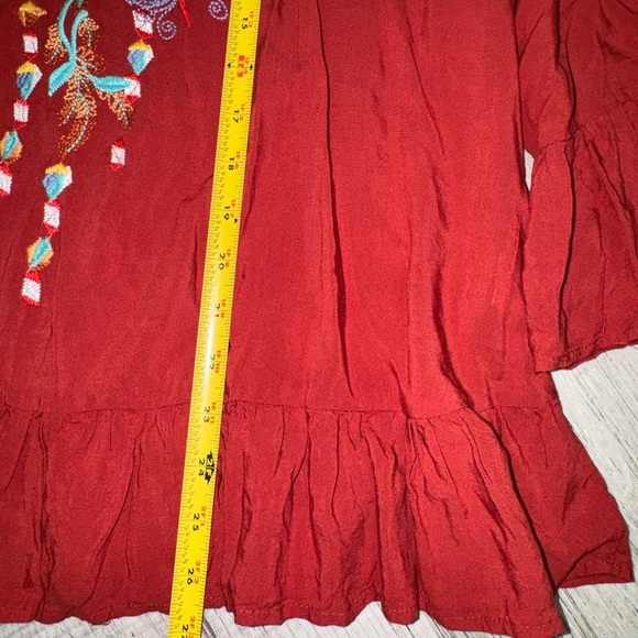 Grand & Greene Women Size L Rust Crimson White Floral Tunic Top Blouse Shirt - Picture 9 of 12